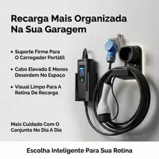 Suporte Carregador Elétrico + Brinde - EV Parede Tipo 2 BYD GWM Volvo BMW Organizador Cabo | ENB Commerce