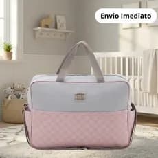 Mala Maternidade Clean Cinza e Rosa G com Trocador