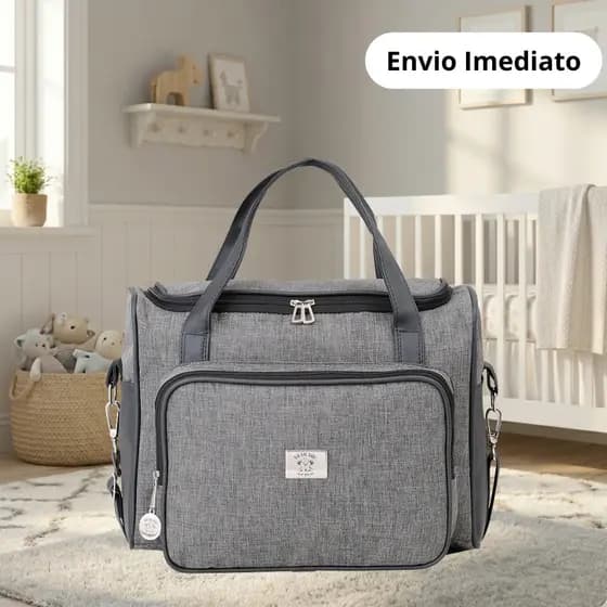 Bolsa Maternidade Tamanho Médio Monte Carlo Cinza e Preto 01 Peça - Big Bag Baby