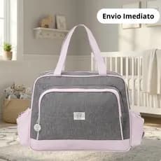 Bolsa Maternidade Tamanho Grande Monte Carlo Cinza e Rosa + Trocador - Big Bag Baby