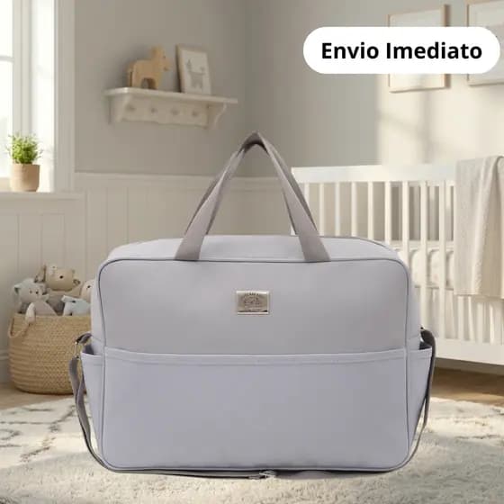 Bolsa de Maternidade Clean Cinza e Azul Tamanho G 01 Peça + Trocador - Big Bag Baby