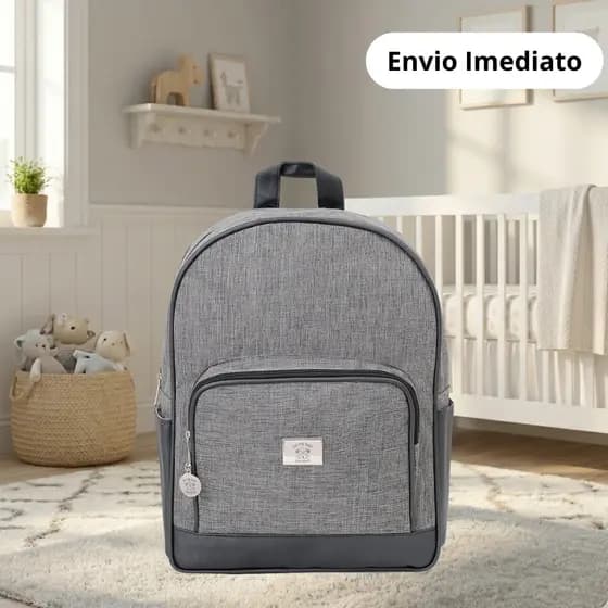 Mochila Maternidade Monte Carlo Cinza com Preto 01 Peça - Big Bag Baby