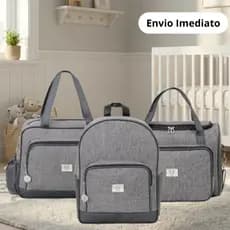Kit Bolsas Maternidade Monte Carlo Cinza e Preto 3 peças + Trocador Grátis - Big Bag Baby