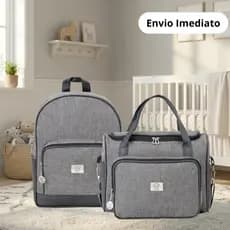 Kit Bolsa Maternidade 2 peças - Mochila + Mala Média - Monte Carlo Preto e Cinza Big Bag Baby