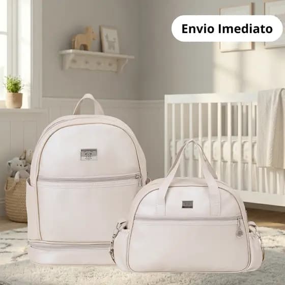 Kit Maternidade 02 peças Essential Bege Perolado Mochila + Bolsa M - Big Bag Baby