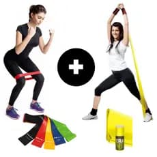 Kit Fitness - 1 Faixa Elástica Fisioterapia Academia Thera Band Para Exercícios Multifuncionais 1,5 metro Espessura 0.35mm +  1 Mini Band Fita Elástica De Resistência Para Academia Exercícios Yoga Musculação e Fisioterapia