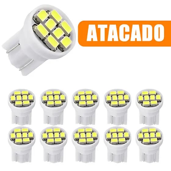 Kit 10 Lampada T10 8 Led W5w Vermelho 12v