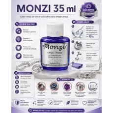 Monzi Limpa Prata 35 ml Original limpa corrente, anel, brinco, pingente de prata