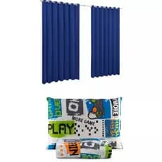 Kit Cortina 2,00x1,40 Decoração + Jogo De Lençol Solteiro 2 Peças