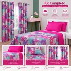 Kit Colcha Cobre Leito + Cortina 2,00x1,70 + Jogo De Lençol - Decoração Completa Quarto Infantil