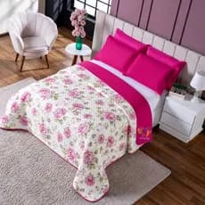Colcha Cobre Leito Casal 3 Peças Dupla Face Matelado Estampado - Alice