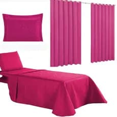 Kit Decoração Solteiro Com Cobre Leito + Jogo Lençol Solteiro + Porta Matelado + Cortina