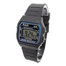 Relogio antigo Digital De Pulso Aqua Aq-81 Correia Preto Bisel Azul cronometro alarme corrida