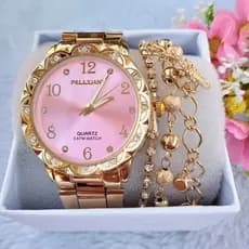 Relogios Feminino Banhado + Pulseira Kit Relógio Feminino Dourado Super Lindo S-CXS