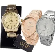 Kit 3 Peças Relógios Femininos de Quartzo em Aço Inoxidável Casual Dourado Rose e Prata S-CXS