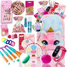 Kit Maquiagem Infantil Completo e Seguro com Mochila de Pelúcia Fofa, Presente para Criança Menin