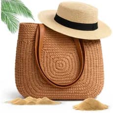 Bolsa de Praia Feminina Palha Grande Alça Modelo Novo Kit + Chapéu Paris Fashion Resistente Verão