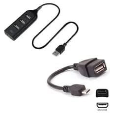Kit Mobilador Hub USB 4 Portas + Cabo Adaptador OTG Usb Micro Usb V8 Para Celular Tablet Notebook