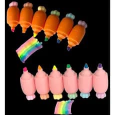 Kit Jogo 6 Canetinhas Marca Texto Coloridas Infantil Cenoura Morango