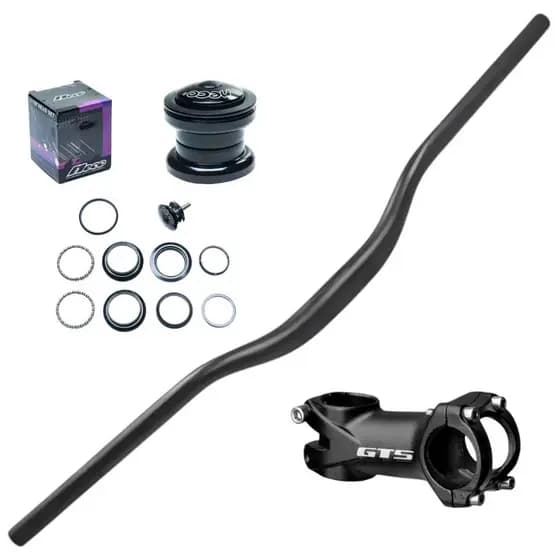 Guidão curvo 31.8mm reforçado + mesa suporte gts alumínio + movi. direção aheadset de bicicleta aro 26 e 29 over bike
