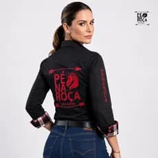 Camisa social Alfaiataria Feminina country detalhe xadrez e bordado Pé na Roça Cia Country  COD400