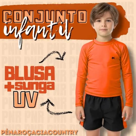 KIT INFANTIL BLUSA E SUNGA com Proteção Solar UV50+ diversas cores Pé na Roça Cia Country