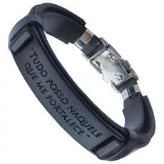 Pulseira de Couro Sintético Com Frases Religiosas - Tudo Posso Fosco