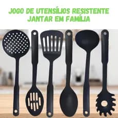 Conjunto Utensílios cozinha Refeição Nylon preto 6 peças Resistente Envio em 24h