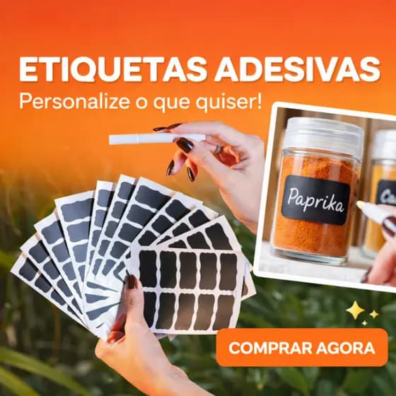 Etiqueta Adesiva Lousa Preta + Caneta Giz Líquido – Etiquetas Organizadoras Potes e Temperos