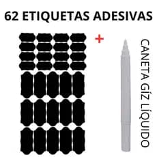 62 Etiquetas Adesivas Lousa Apagável + CANETA GIZ LIQUIDO  4x2cm para Pote Tempero Envio Imediato