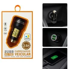 Carregador Veicular USB Duplo 12V 24V 2 Portas Rápido Compacto Para Celular Android iPhone Carro Viagem GPS