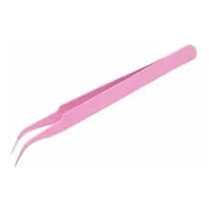 Pinça Curva ROSA para Extensão de Cílios mais Estojo