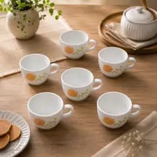 Conjunto 6 Xícaras Livid Lilac 130ml Branca Floral Tons Lilás Ideal para Cafe Cha Chocolate Quente