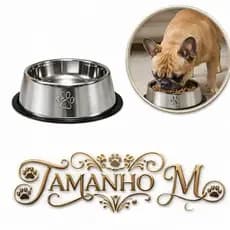 Comedouro Tigela Vasilha Média Antiderrapante P/ Cachorro e Gato 18cm Inox Resistente e Durável