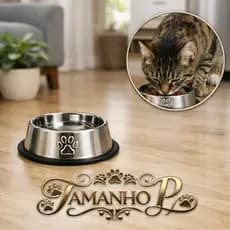 Comedouro Tigela Vasilha Pequeno Antiderrapante P/ Cachorro e Gato 16cm Inox Resistente e Durável