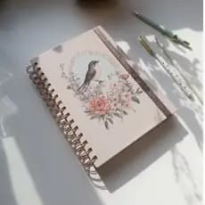Caderno Provençal - Vintage Botânica e Pássaros - Folha pólen - 21x15cm - ARTESANAL