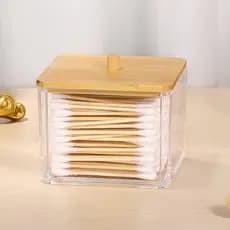 Organizador De Acrílico Com Tampa De Bambu Porta Cotonete