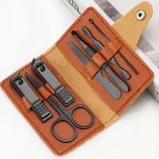 Kit de Manicure Cortador de Unhas Pinça Tesourinha Lixa 7 Peças Com Estojo