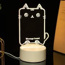 Luminária Led 3D Gatinho De Acrílico USB Para Escrever Recado Com Caneta Estilo Lousa Quadro Escreve e Apaga