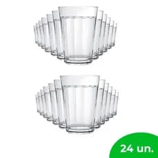 Jogo 24 Peças Copo Americano Vidro Tradicional para Cerveja Suco Café Refrigerante Água 190ml
