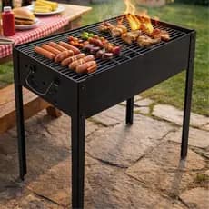 Churrasqueira Portátil Metal Preta Com Alça Compacta Grelha 50X30X50cm Churrasco Assar Parque Viagem