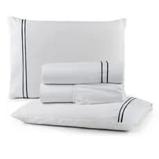 Jogo de lençol com 3 peças cama casal padrão 300 fios com elástico branco com marinho