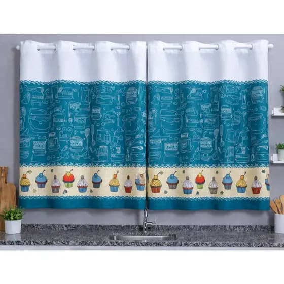 Cortina para Cozinha 2,00 x 1,40 Oxford Estampa CupCake