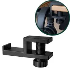 Suporte de Fone de Ouvido para Mesa com Fixação por Rosca Ajustável – Organizador de Headset Gamer Branco e Preto