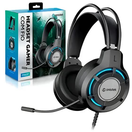 Fone Gamer Com Microfone e Iluminacao  Fone de Ouvido Para PC Computador PS4 PS5 Xbox Onistek