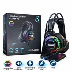 Fone Headset Gamer RGB LED Delta FN40 com Mic Ajustável | Headphone Gamer USB Profissional