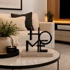 Escultura Decorativa “HOME” Moderna em Preto – Design Minimalista