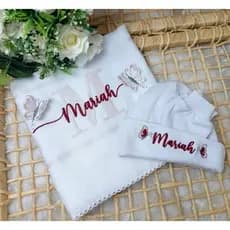 Kit touca luva + fraldinha personalizada