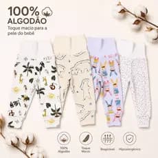 Calça Mijão Estampada cós alto para bebê em ribana sem elástico 100% algodão.