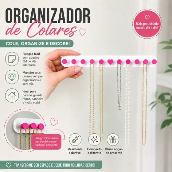 Suporte Organizador Para Colares, Pulseiras, Bijuterias, Porta Jóias Com 3M Dupla Face